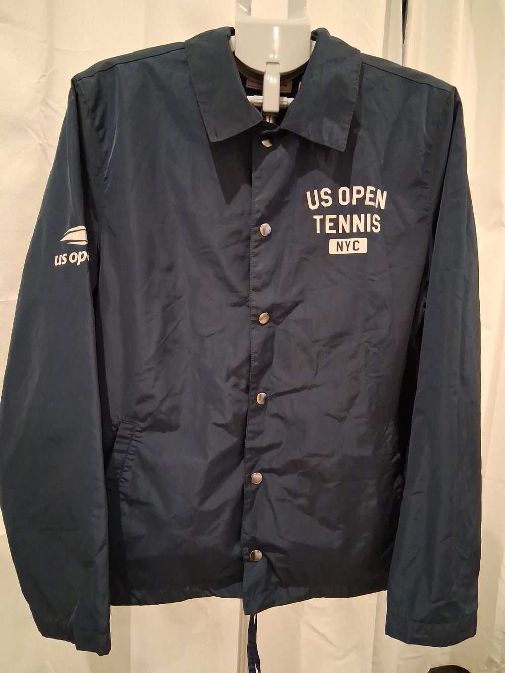 US Open Tennis NYC Navy Windbreaker Jacket Button Up Adult size Med Pockets